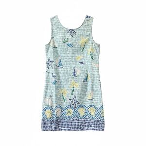Weekend Clothes Line Nautical Mosaic Shift Dress Sailboats Starfish Medium ❤️
